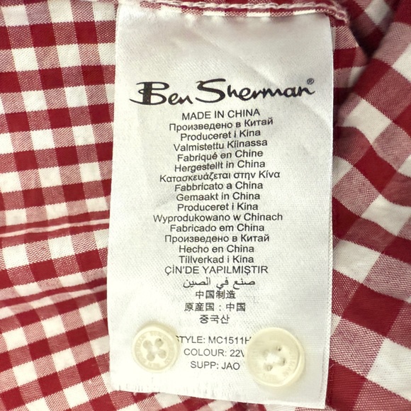 Ben Sherman Short Sleeve Button-Down Shirt Men’s XL Red White Gingham Cotton - Picture 11 of 12